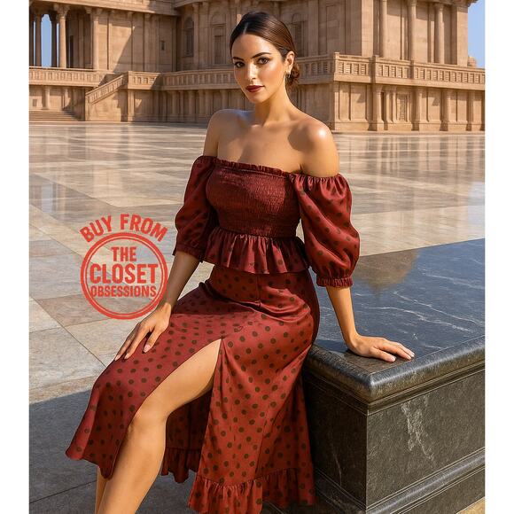 ZARA Co-Ord Polka Dot Puff Sleeve Top & Midi Skirt Set NWT ❤️ - Picture 3 of 16